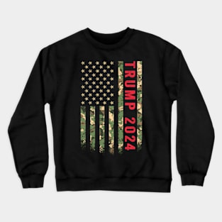 Trump 2024 President American Flag Camouflage Camo Veteran Crewneck Sweatshirt